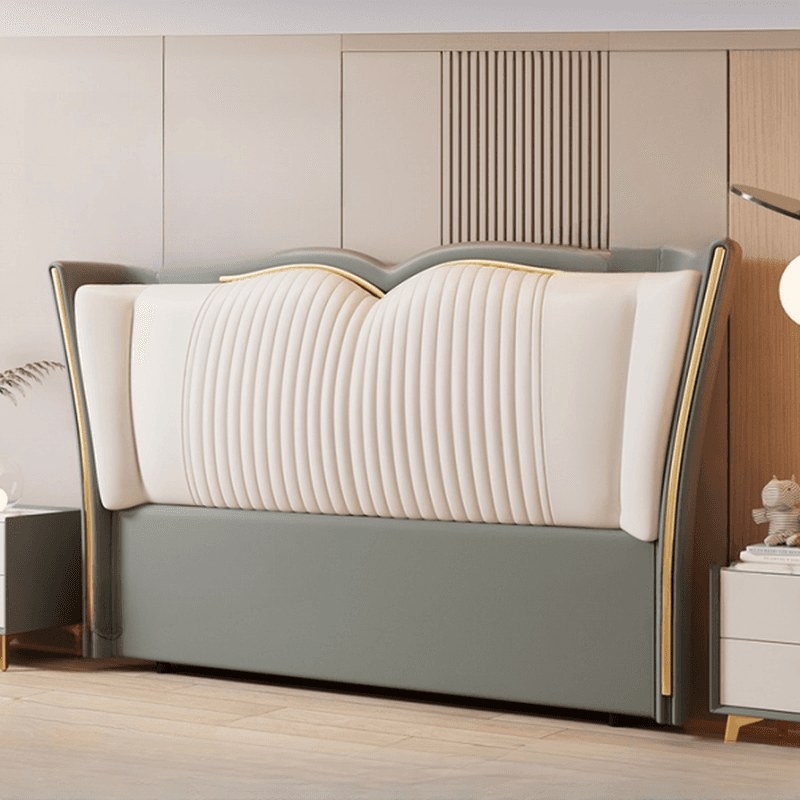 Modern Simple Style Wingback Headboard in Natural Wood for King/Queen/Full Bed with No Distressing, Sponge Upholstery, Free-standing Standard Height - image 3