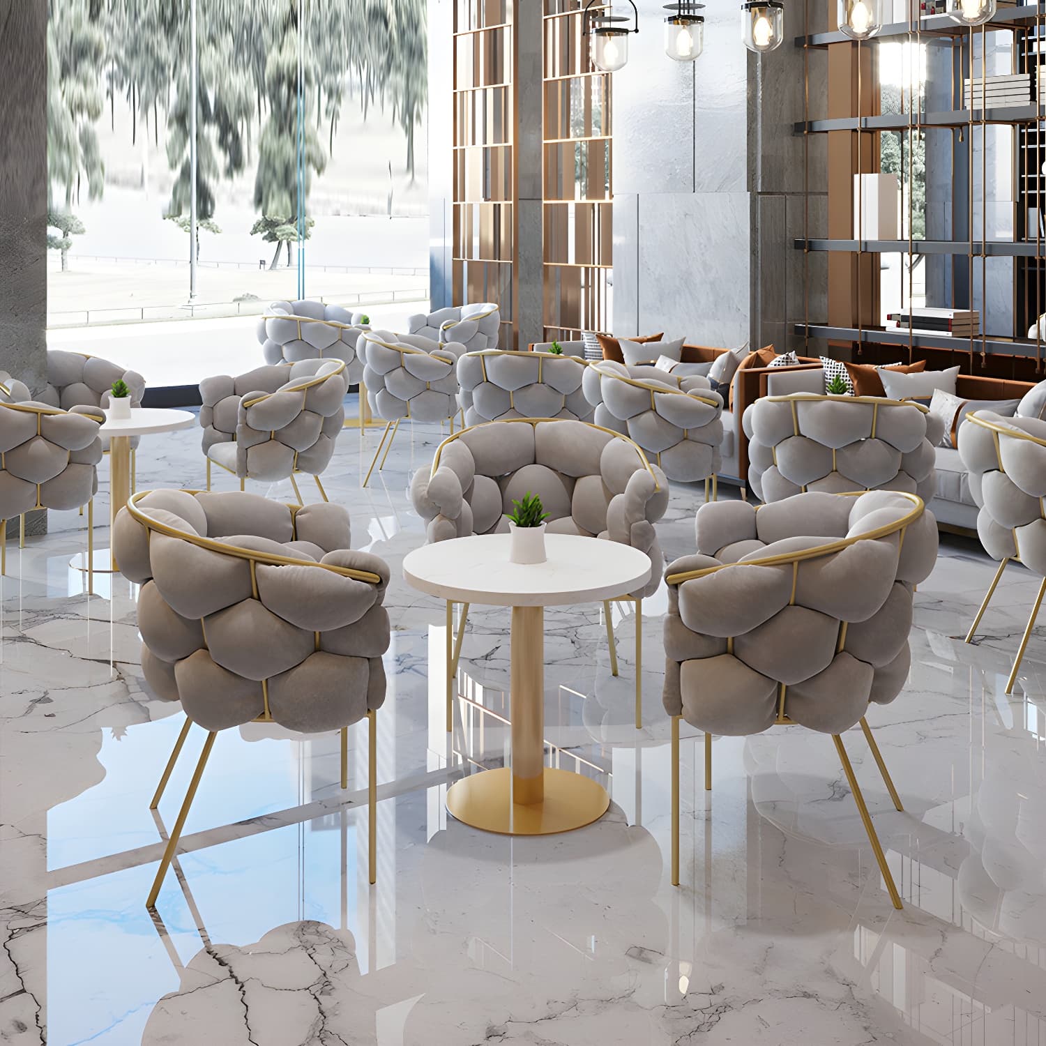 Glam Style Upholstered Gold Base Dining Arm Chair for Dining Room - image 9