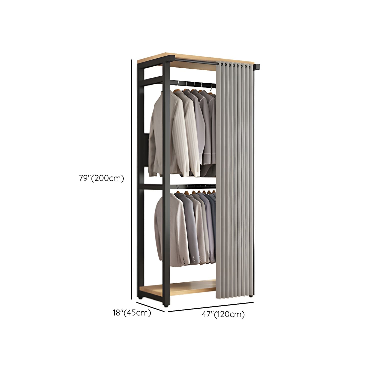 Modern Metal Wardrobe Armoire with Clothing Rod & Shelves (Height 70-79 inches, Overall Width 45cm) - image 28