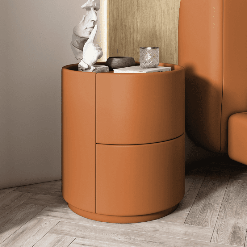 Trendy Vinyl Leather Cylindrical Drawer Storage Nightstand Multi Color - image 9