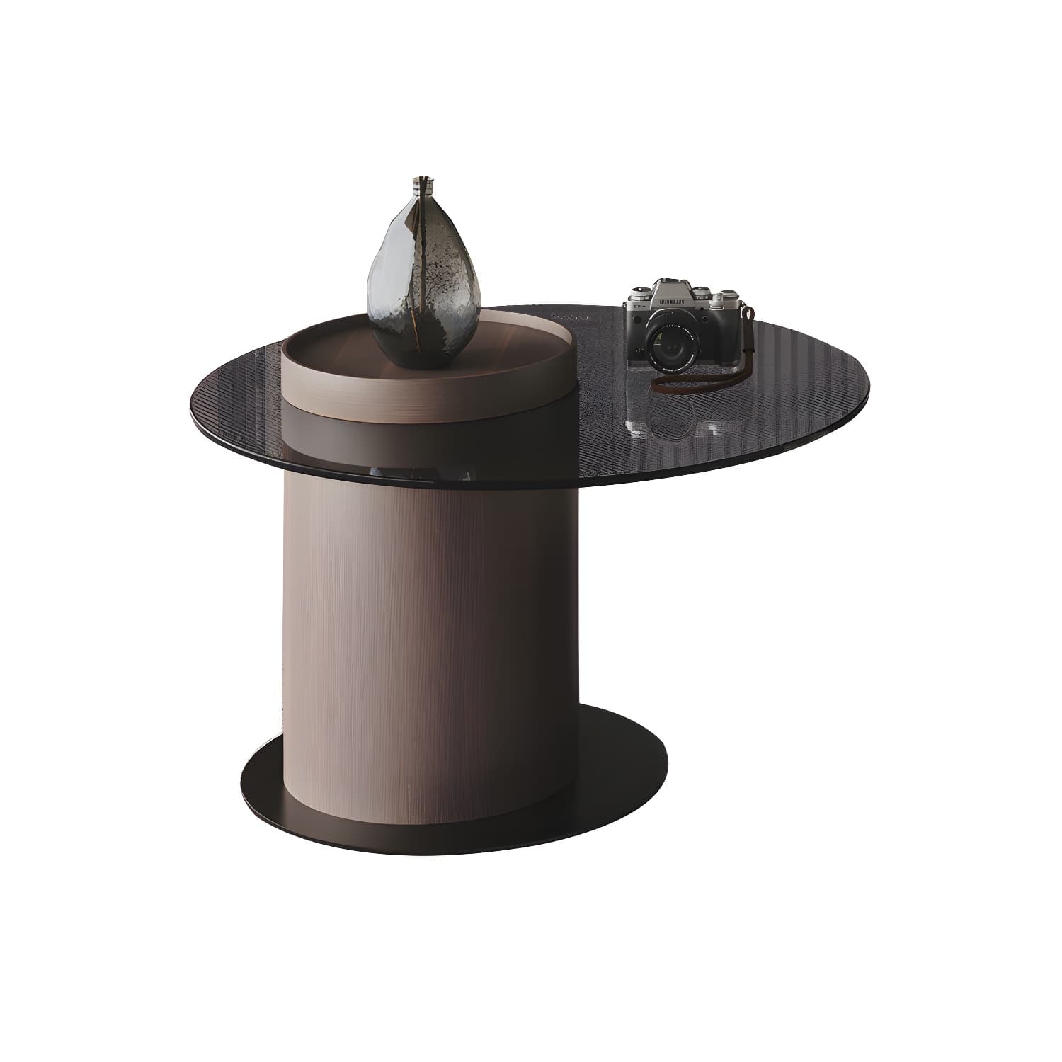 11"H Contemporary Coffee Table Round Coffee Cocktail Table with Drawer - image 16