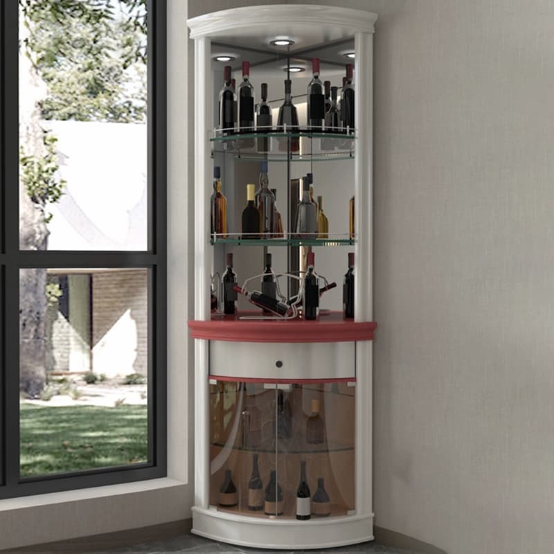 Circular Corner Glass Accent Cabinet with Clear Glass Doors and 3 Shelves