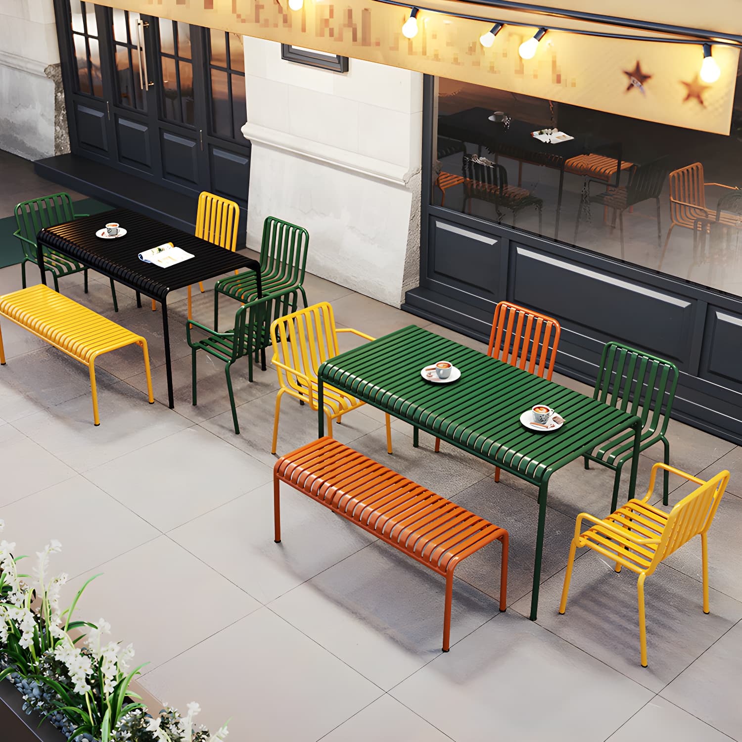 Contemporary Metal Patio Dining Side Chair Slat Back Side Chair - image 10