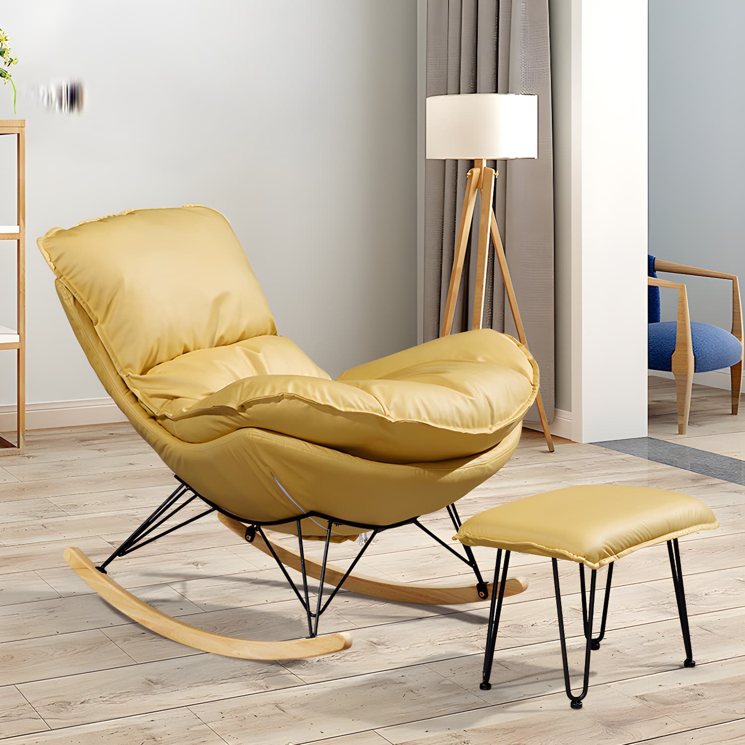 Modern Style Rocker Chair Metal Frame Spindle Cushions Rocker Chair with Ottoman