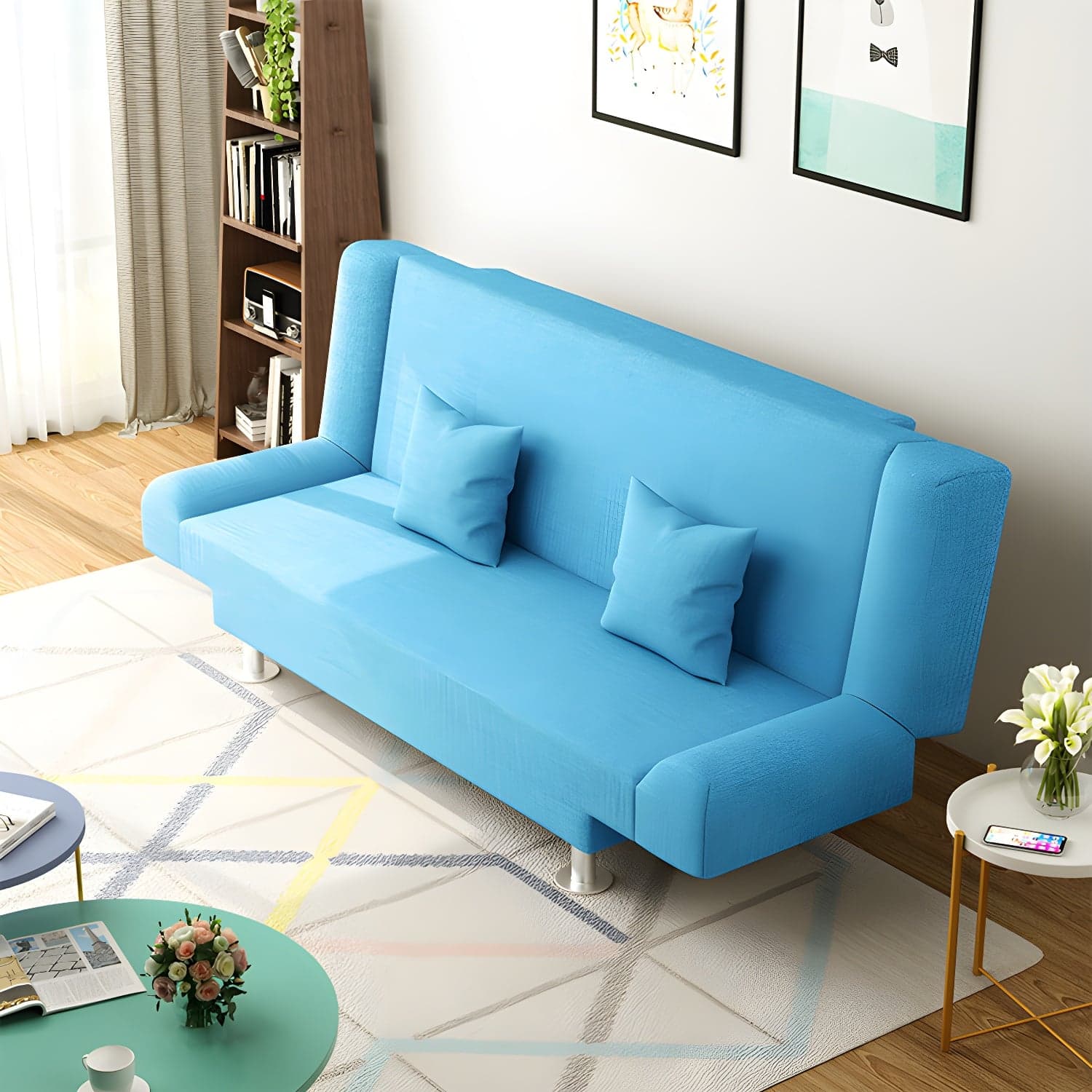 29.53"H Linen Armless Convertible Sleeper Sofa Bed for Living Room