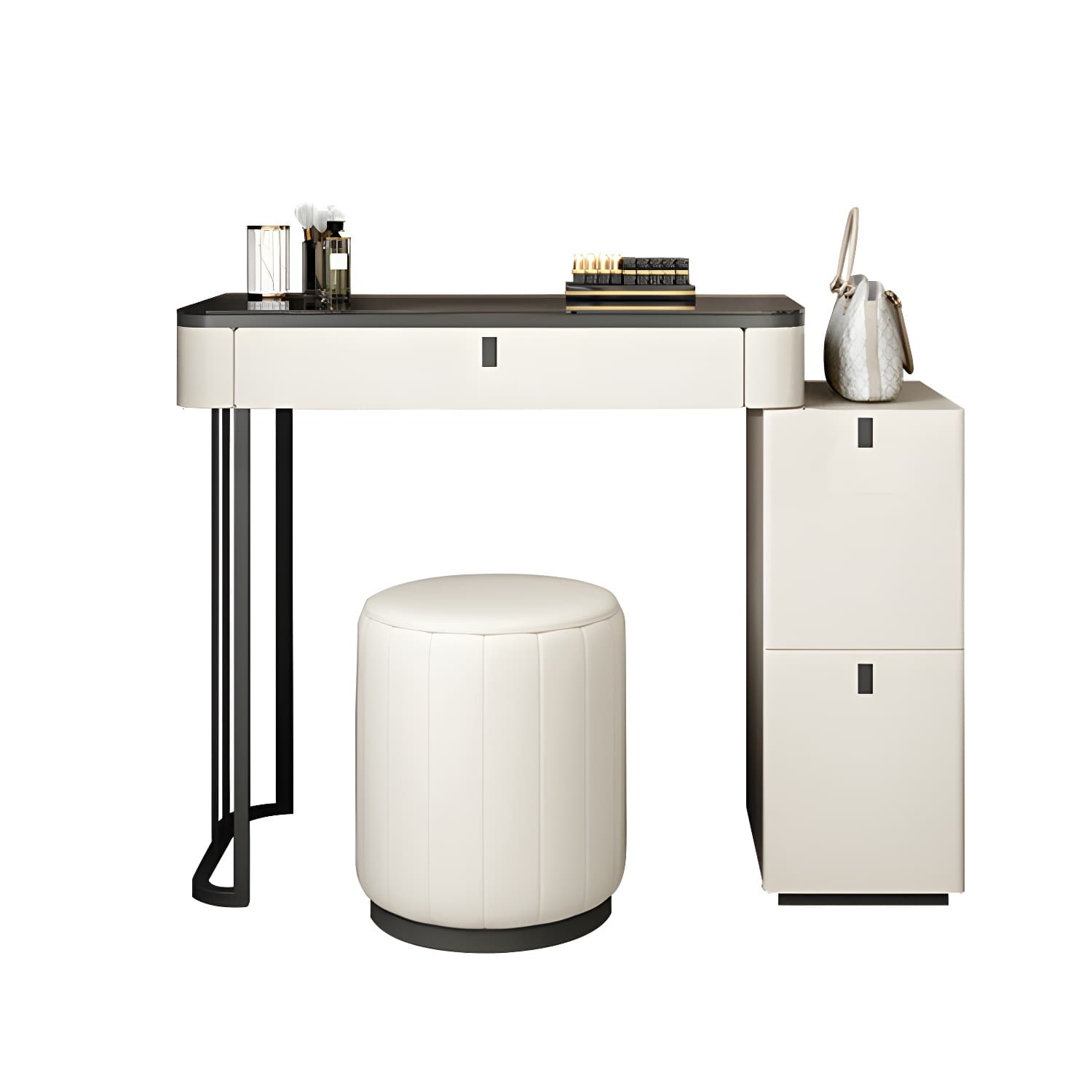 Modern Minimalist White Vanity Table Set 29.53" H Glass Top Vanity Table with Storage - image 12