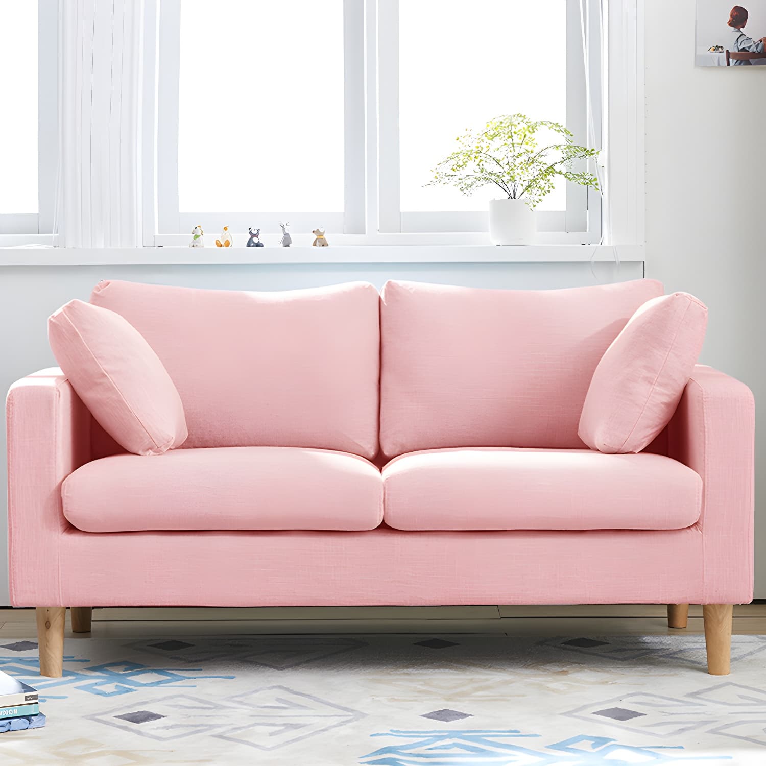 Contemporary Square Arm Couch Faux Leather Loveseat with Pillows - image 13