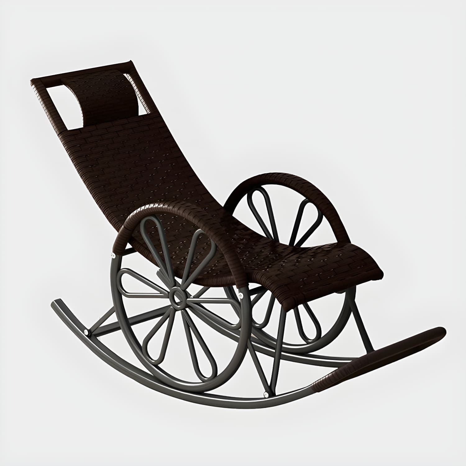 Rattan Modern Rocking Chair Woven Rope Rocker Chair in Black - image 12