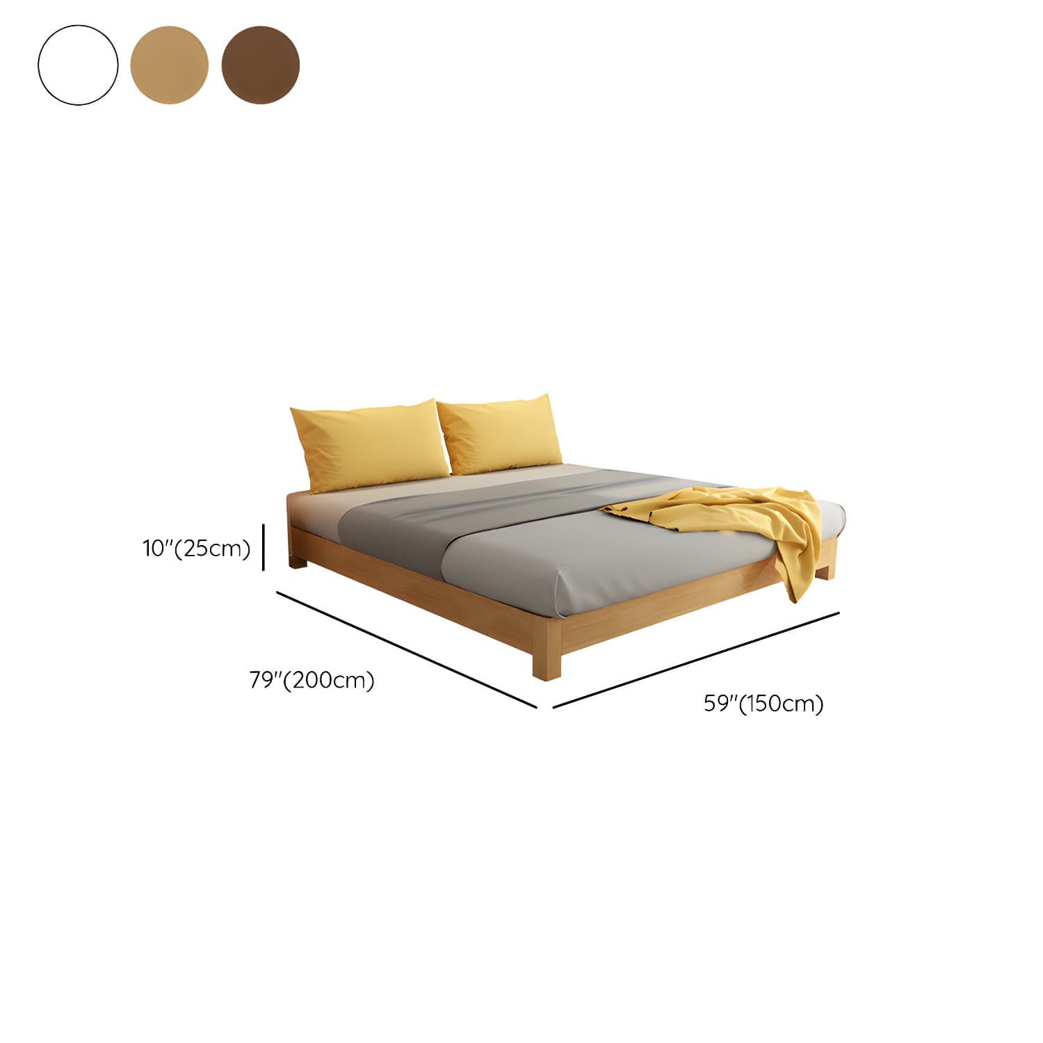 Scandinavian Solid Wood Platform Bed 9.8" H Bed Frame with Mattress - image 11