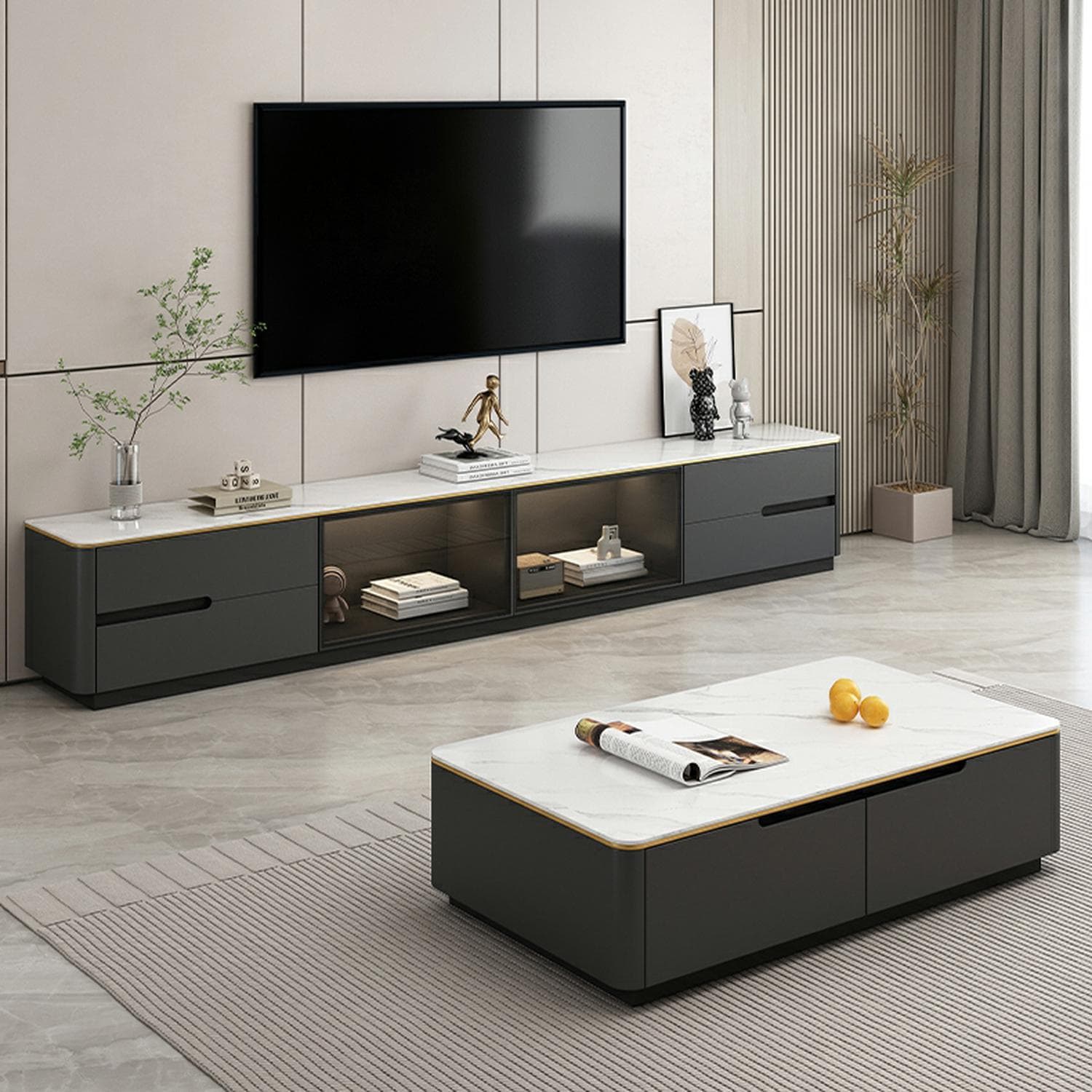 Modern Stone TV Stand with Drawers and Cabinet Low Profile Cable Management Fully Assembly Required - image 13