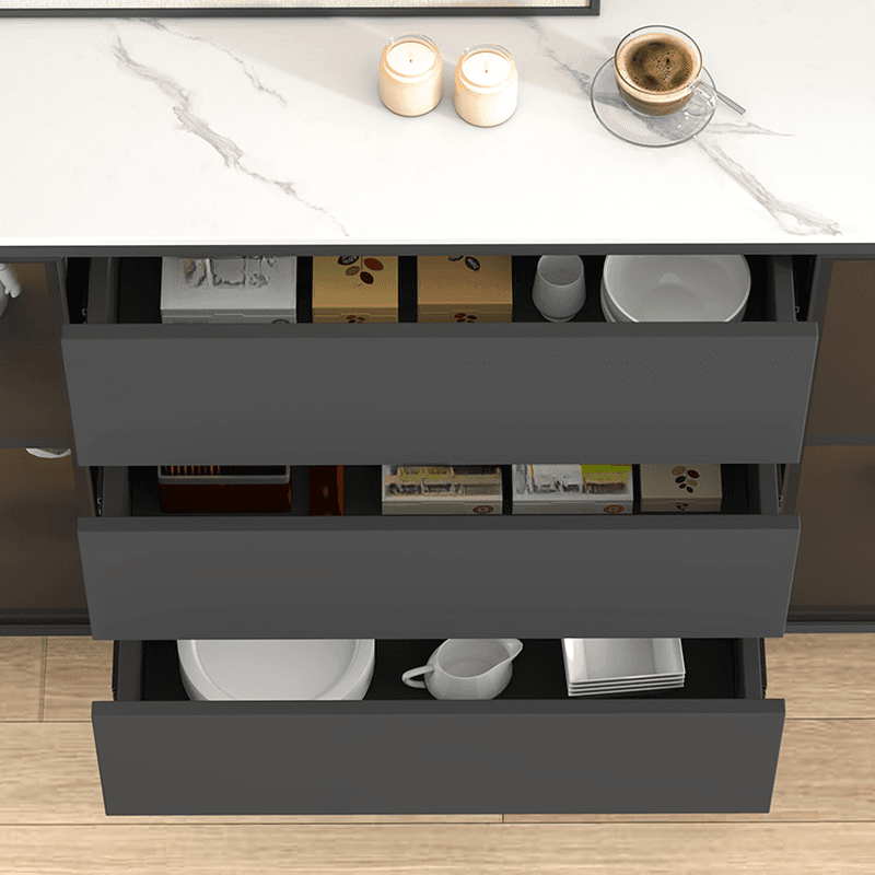 Ground Buffet Table/Server with Stone Countertop, Glass Doors, and Flexible Shelf Storage Compartment - image 9