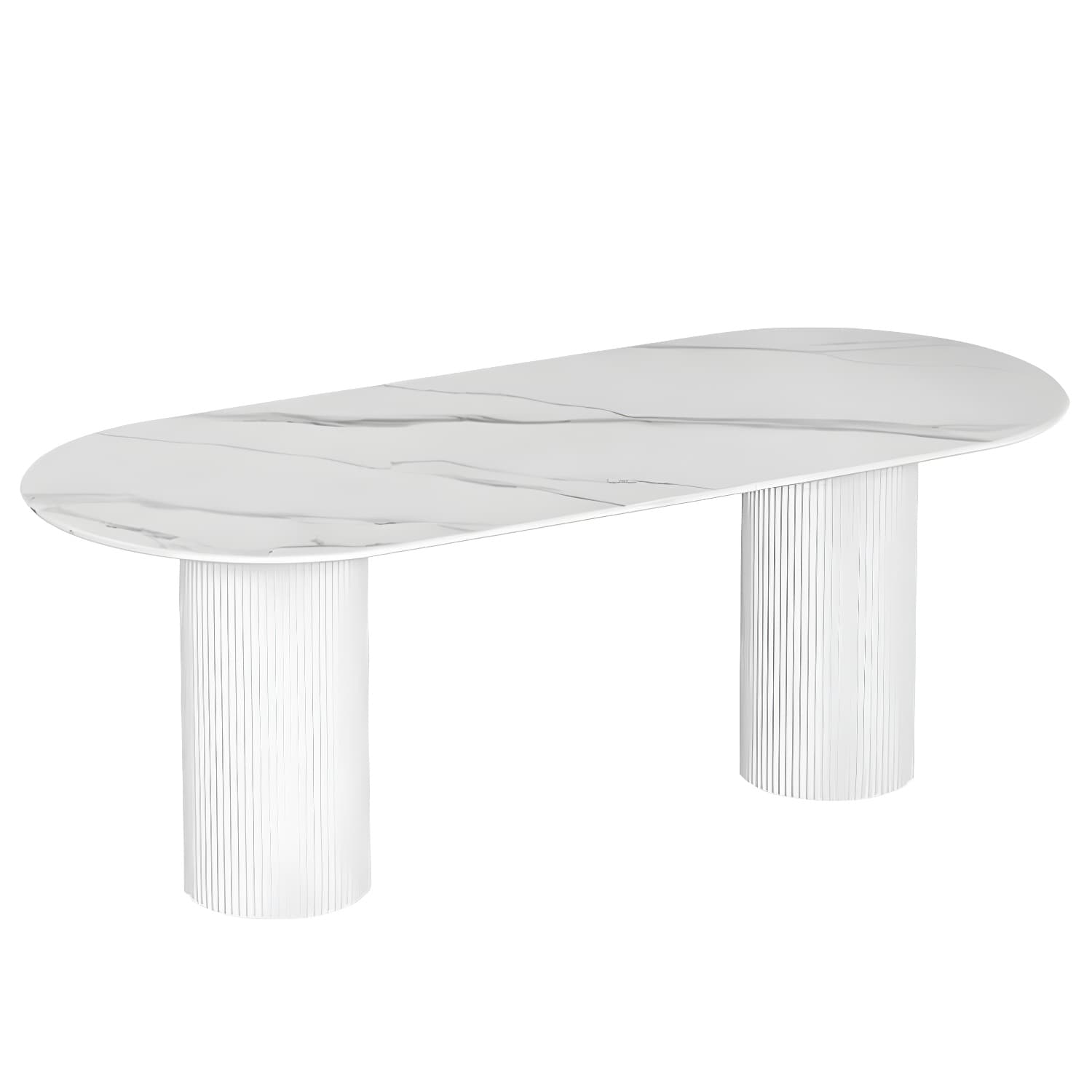 Stylish White Stone Kitchen & Dining Table with Adjoining Pedestal Base