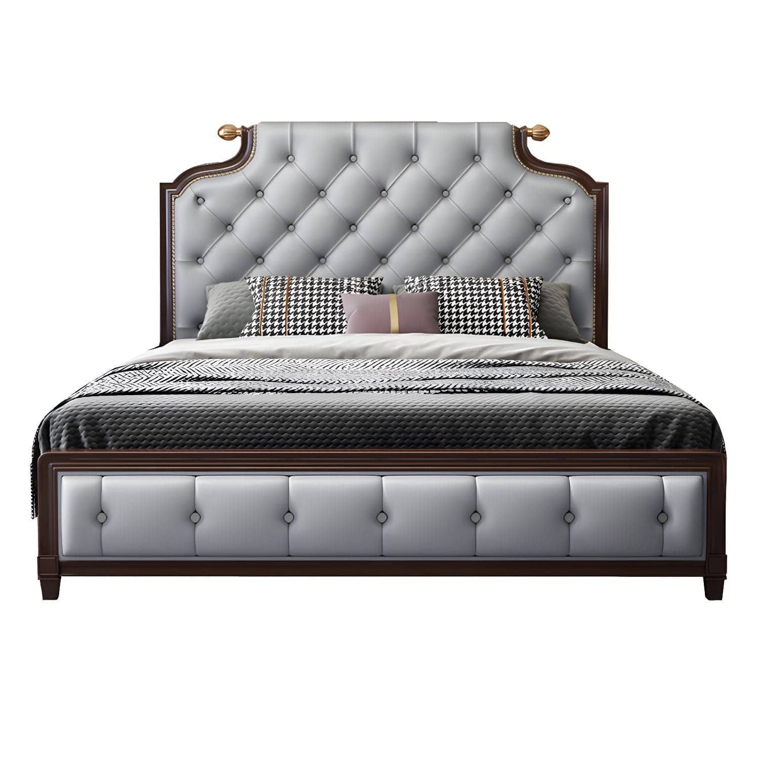 Tufted Upholstered Panel Bed with Nailhead Trim Victorian Solid Wood Bed Frame - image 3
