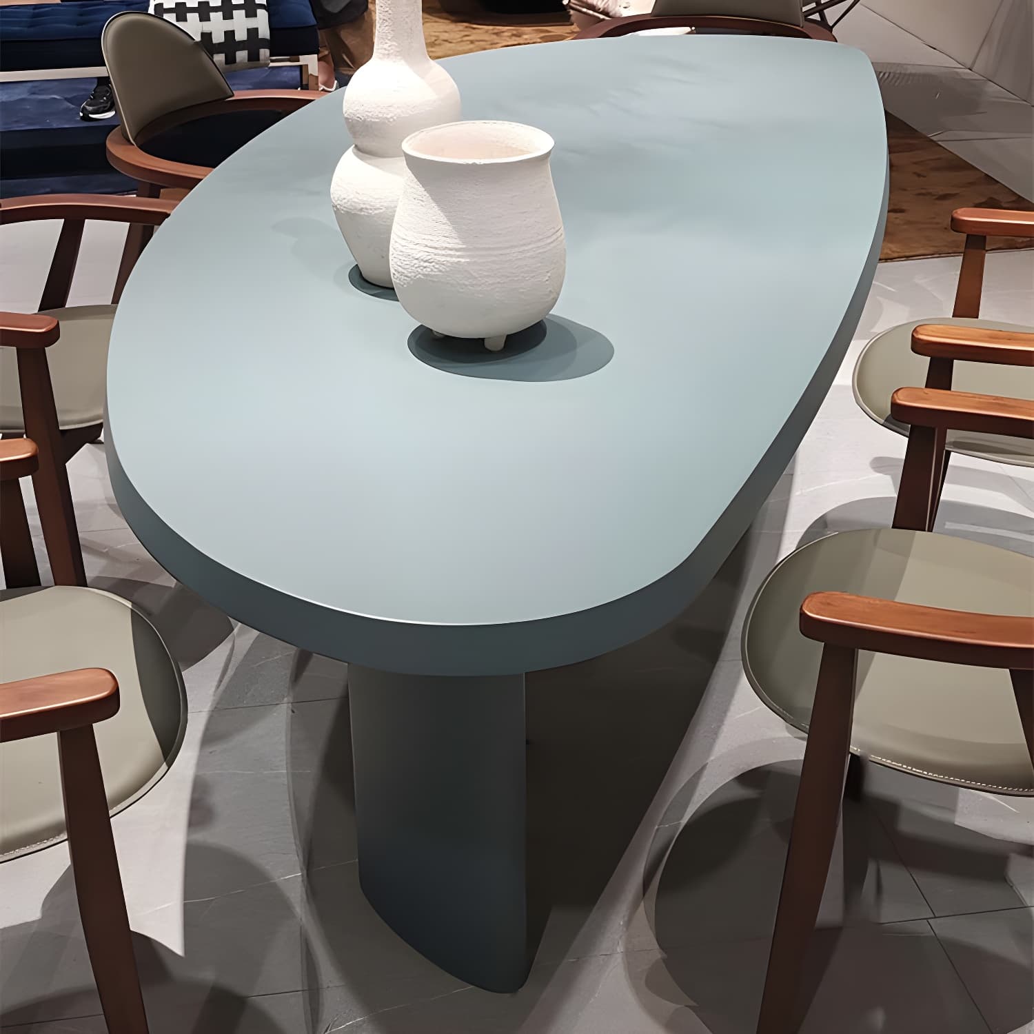 Blue Free Form Scandinavian Dining Table with Wood Top and Legs Standard Height - image 4