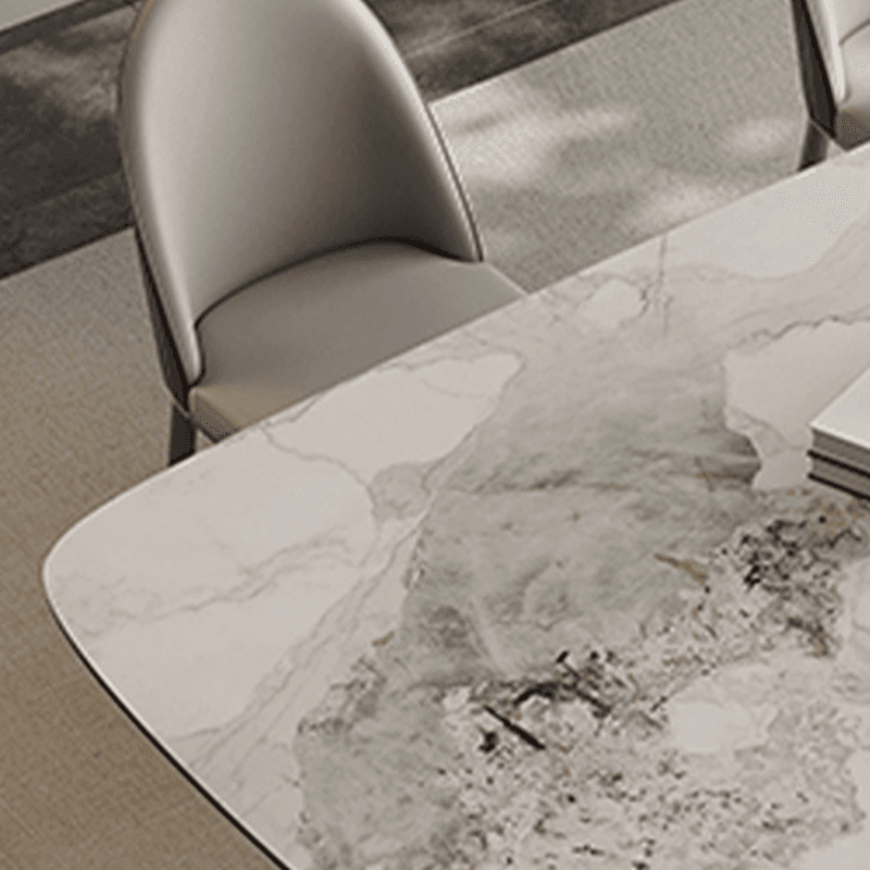 Retro Slate Dining Table Set with Dual-base, Upholstered Chairs, Back, and White Top - image 4