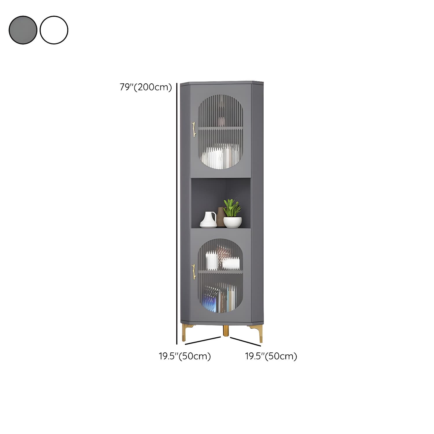 Gold Corner Modern Accent Cabinet with Glass Doors and Exterior Shelving - image 12