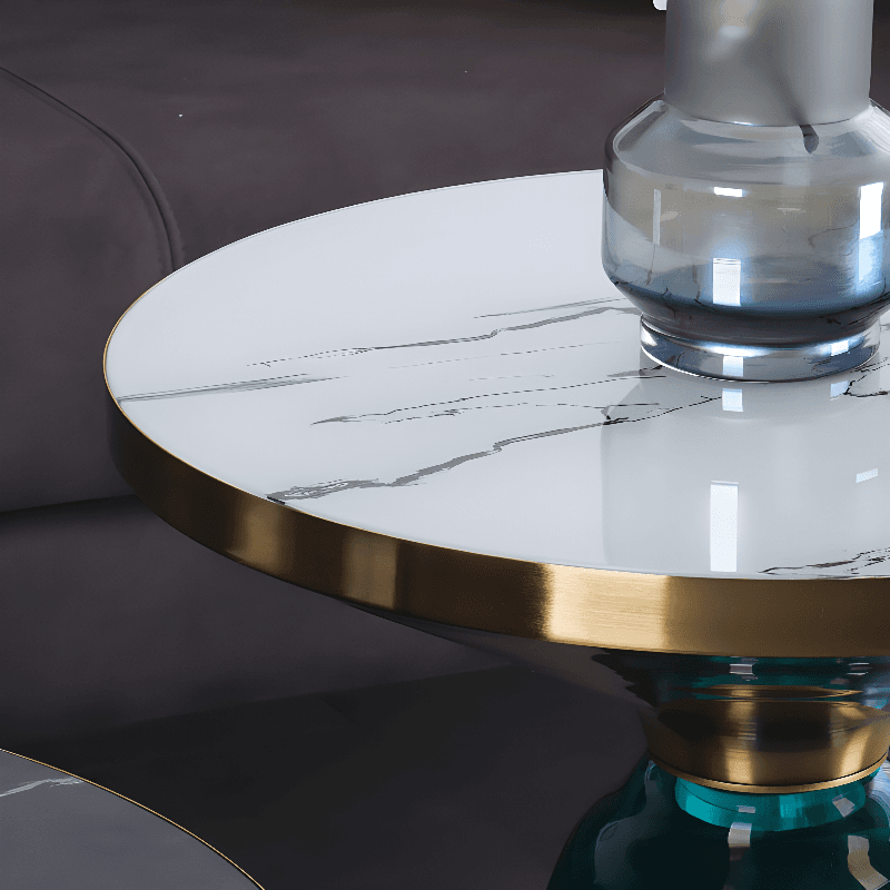 Simplistic Single Side Table with Hardened Glass and Plinth Base, Rounded Top - image 12