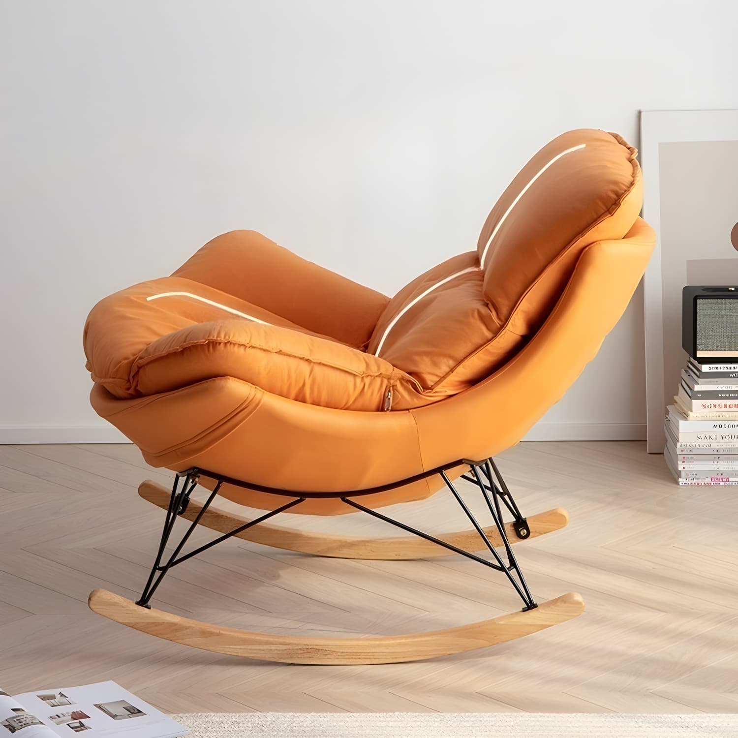 Contemporary Indoor Rocking Chair with Sled Legs and Spindle Back - image 23