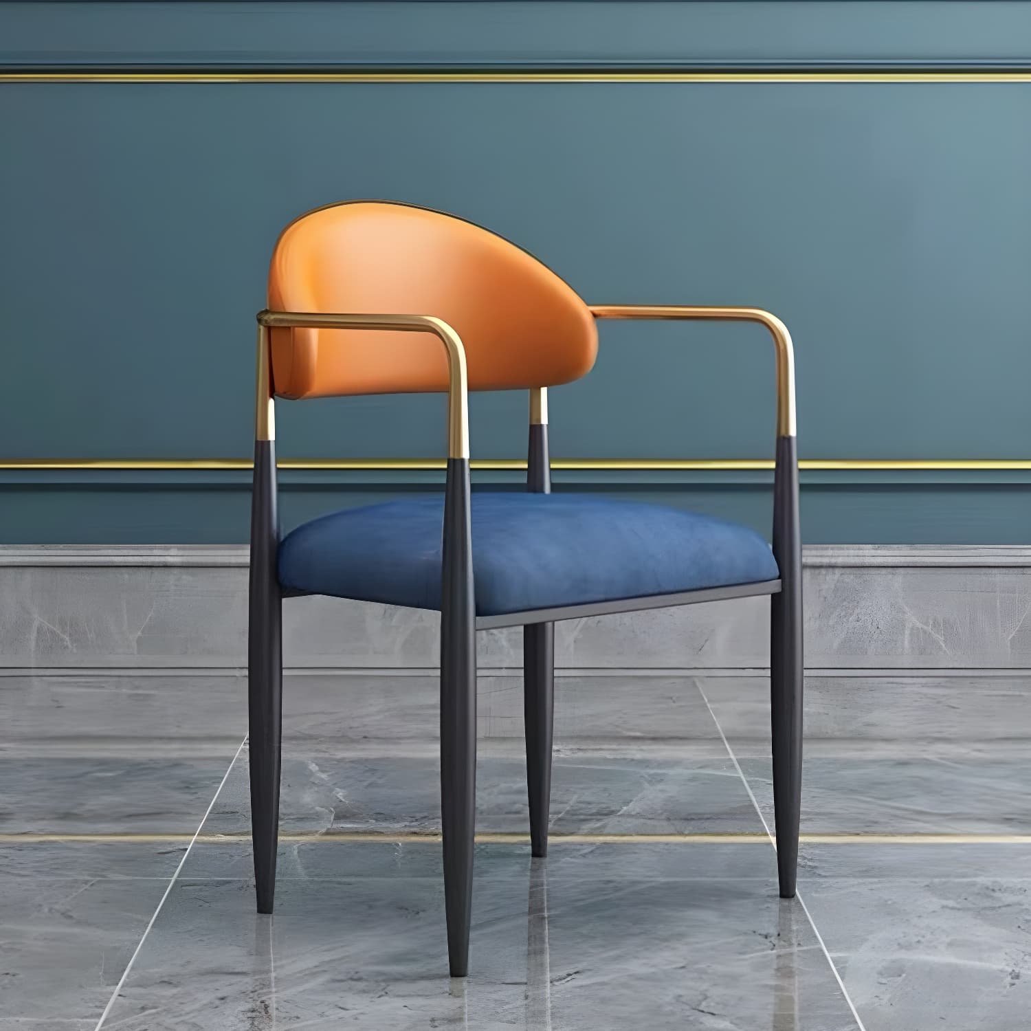 Upholstered Dining Chair Glam Style Open Back Dining Armchair for Indoor - image 5
