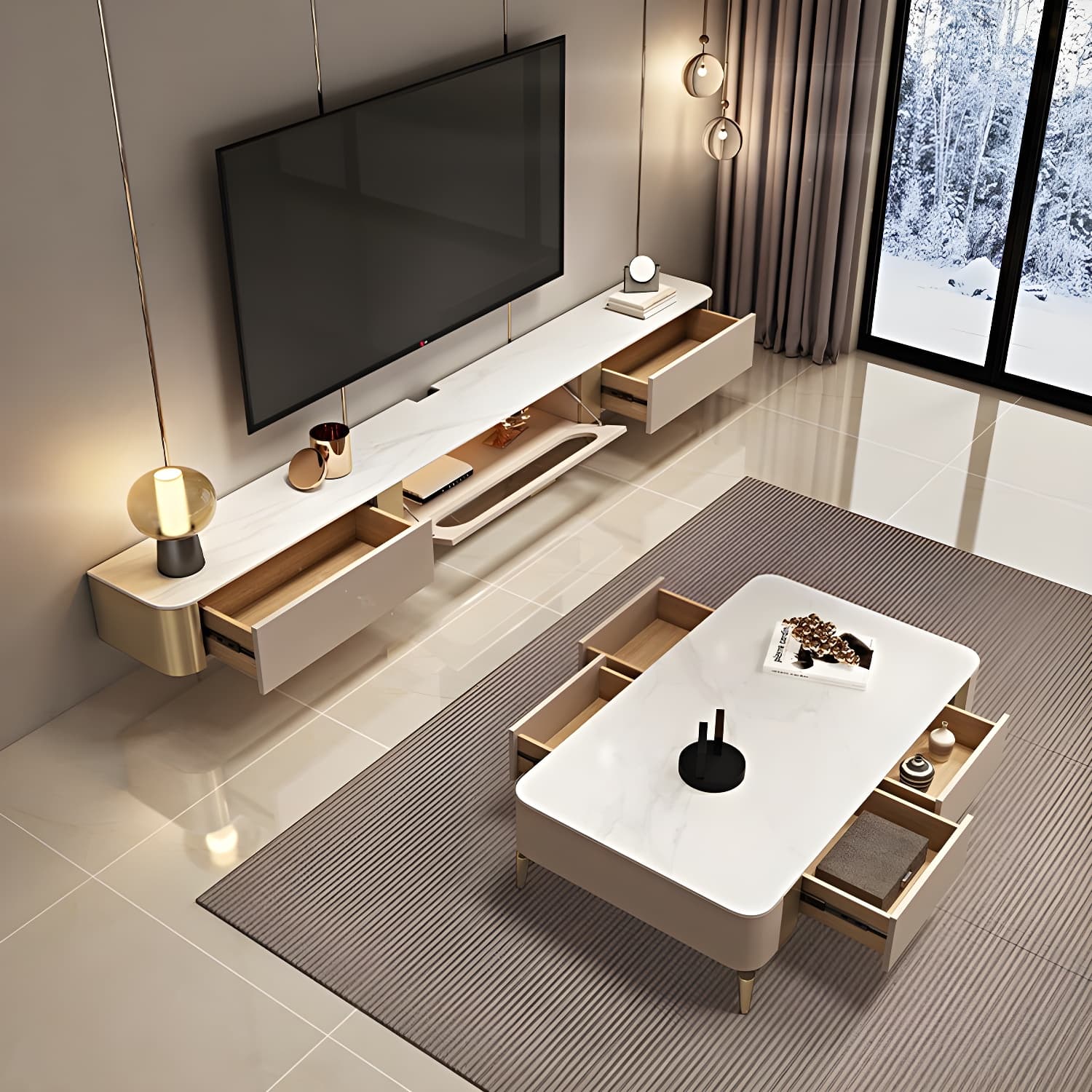 Luxury Enclosed Storage TV Console Home Rectangle Sintered Stone TV Cabinet - image 3