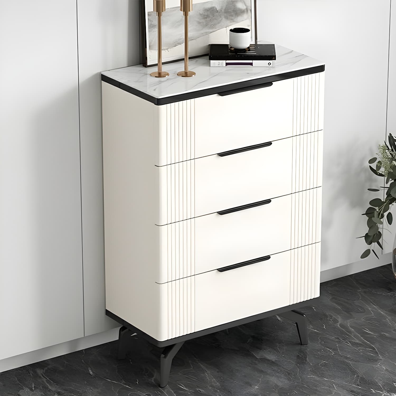 Drawers Included Modern Chest with Stone Countertop and Metal Legs