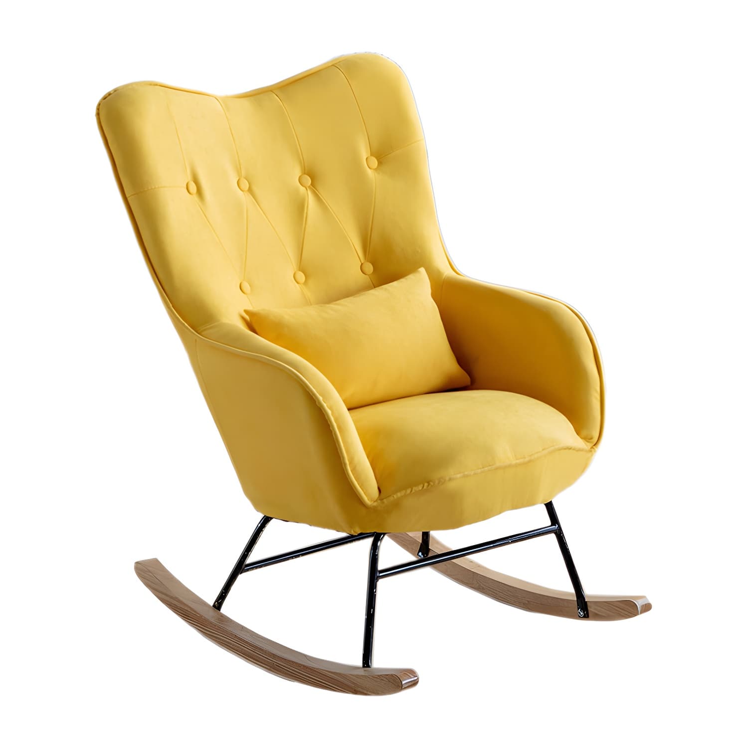 Stylish Modern Upholstered Rocking Chair with Natural Wood Legs and Tufted Back Cushion - image 14