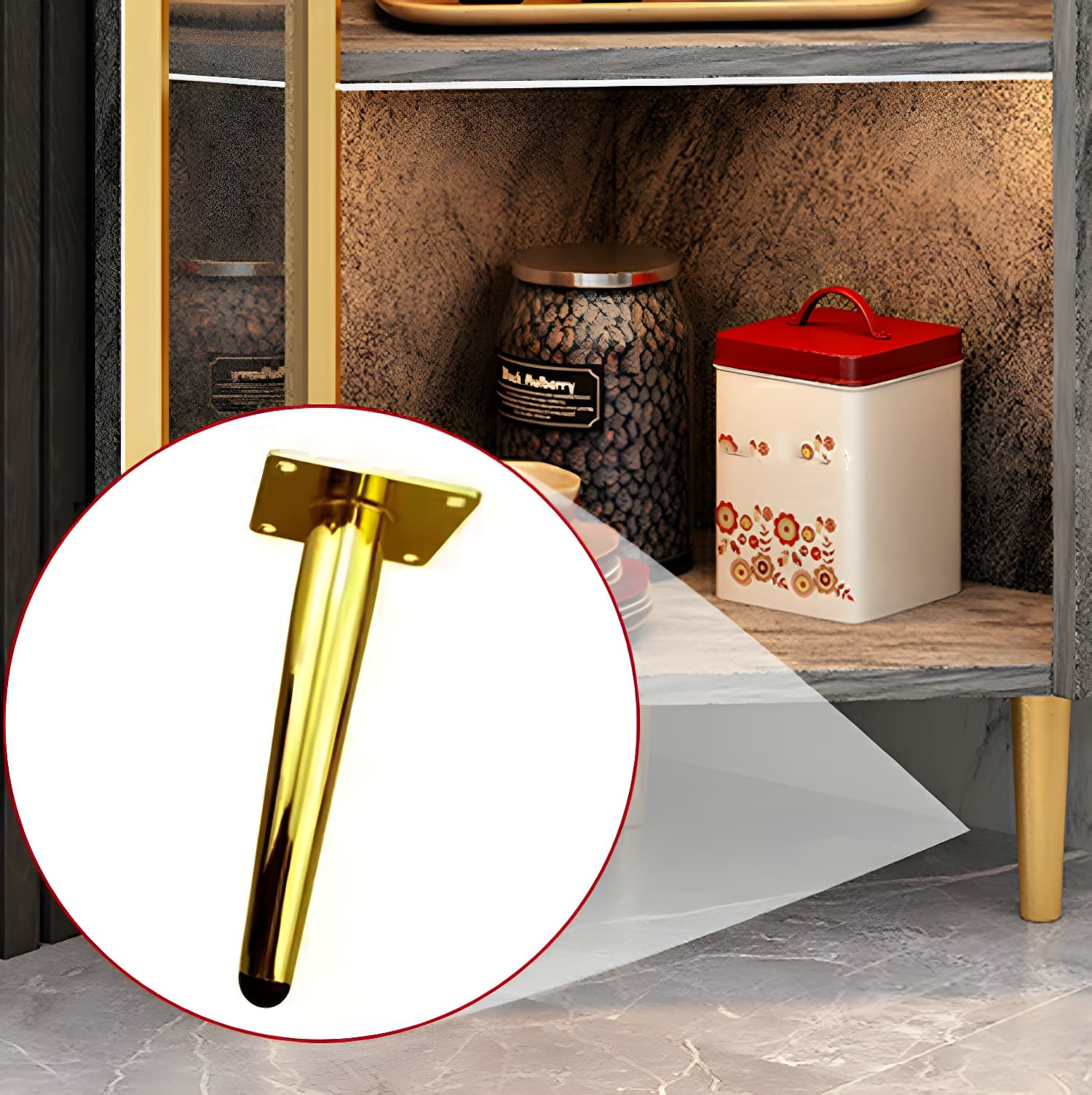 Glam Golden Corner Cabinet with Glass Doors and Exterior Shelving - image 11