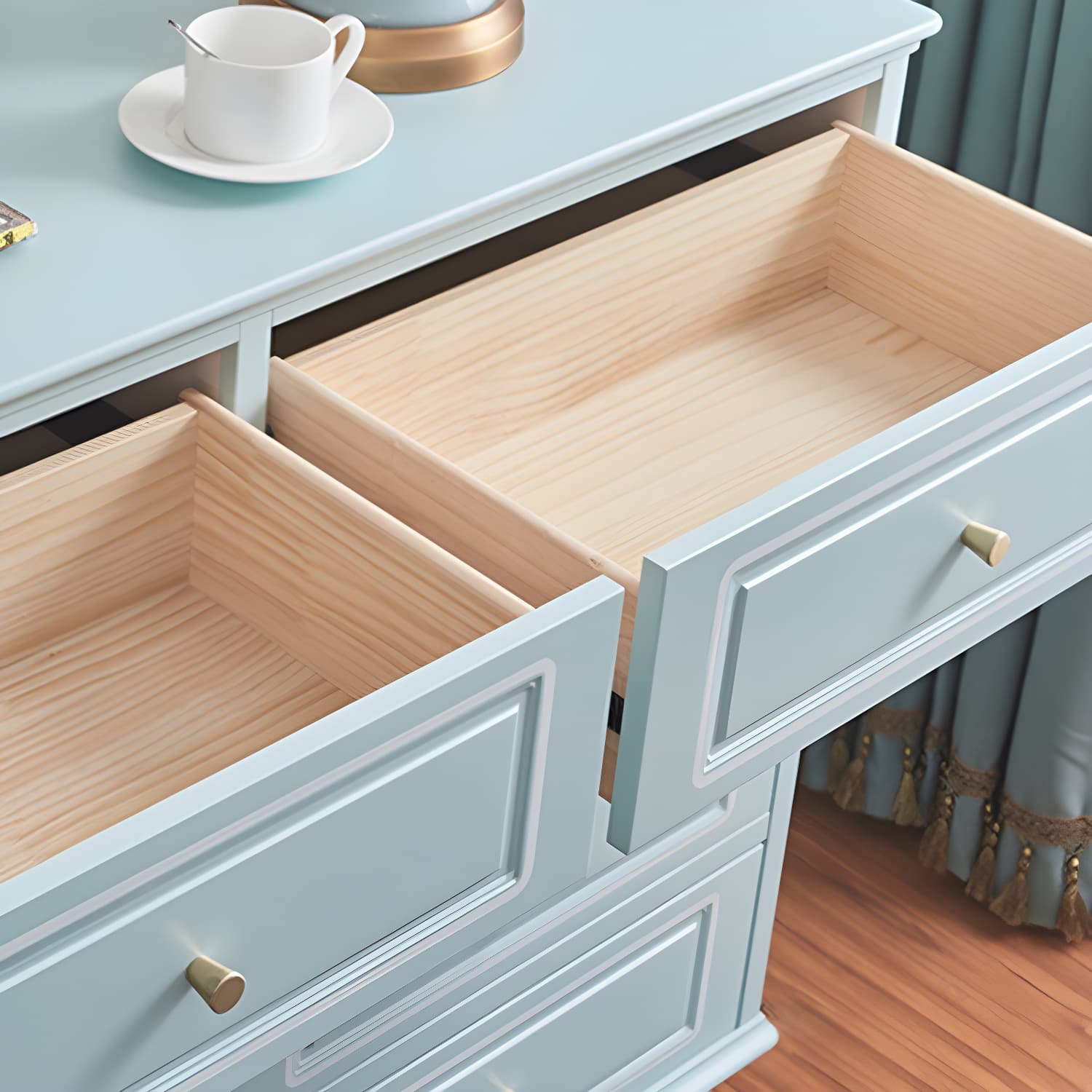 Contemporary Blue/ White Wooden Rectangle Accent Chest with Drawers - image 9