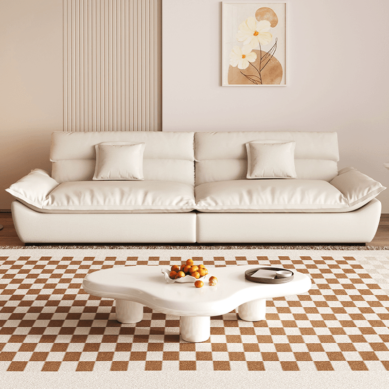 Modern Solid Color Scratch-defiant Standard Sofa in Light Gray/Taupe/Citrus Color, 3-seater with 2 Pillows - image 12