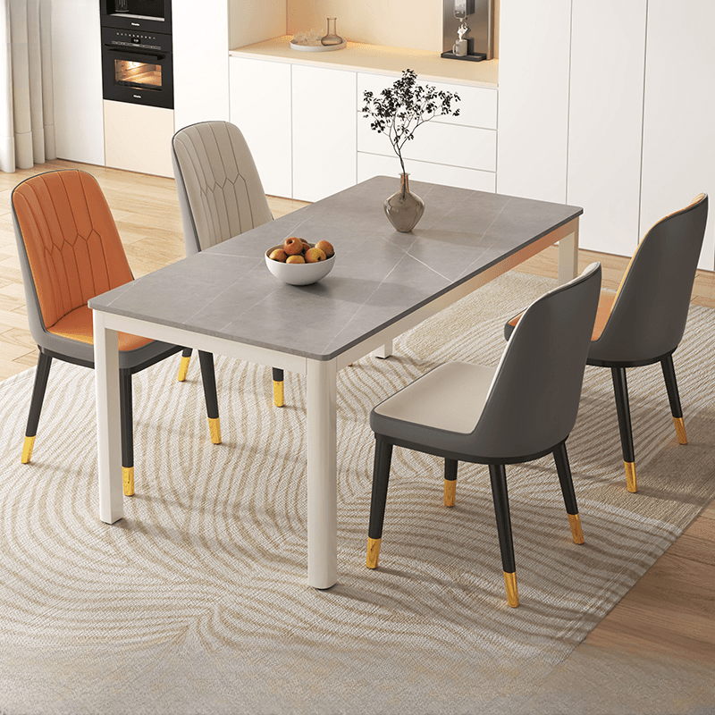 Minimalist Rectangular Dining Table Set with Marble Slab Top and 4 Legs