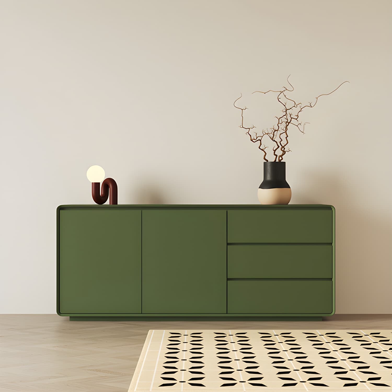 Wood Sideboard with 2 Doors and 3 Drawers, Overall Dimensions 40cmW x 80cmH