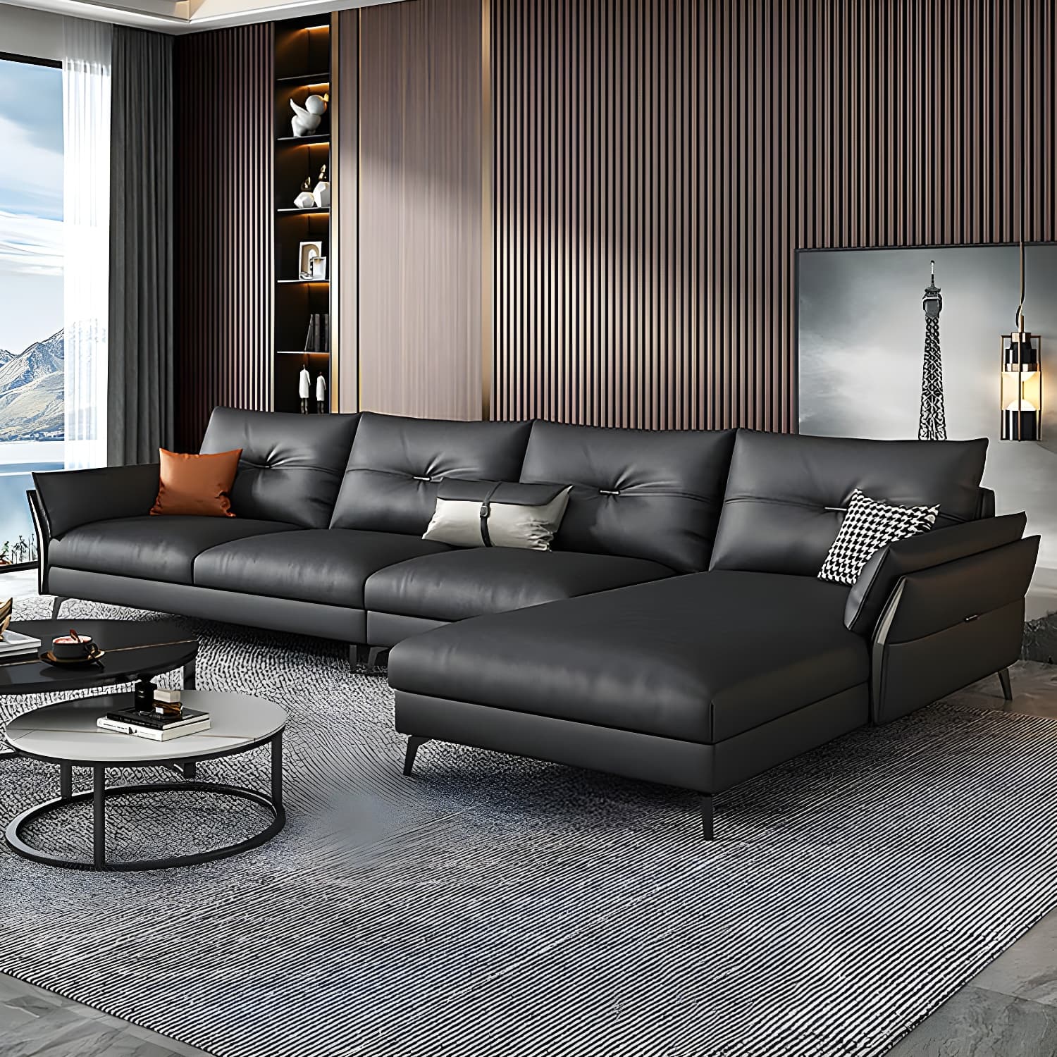 Modern Gray Tufted Sectional Sofa with Flared Arms and Wood Frame - image 4