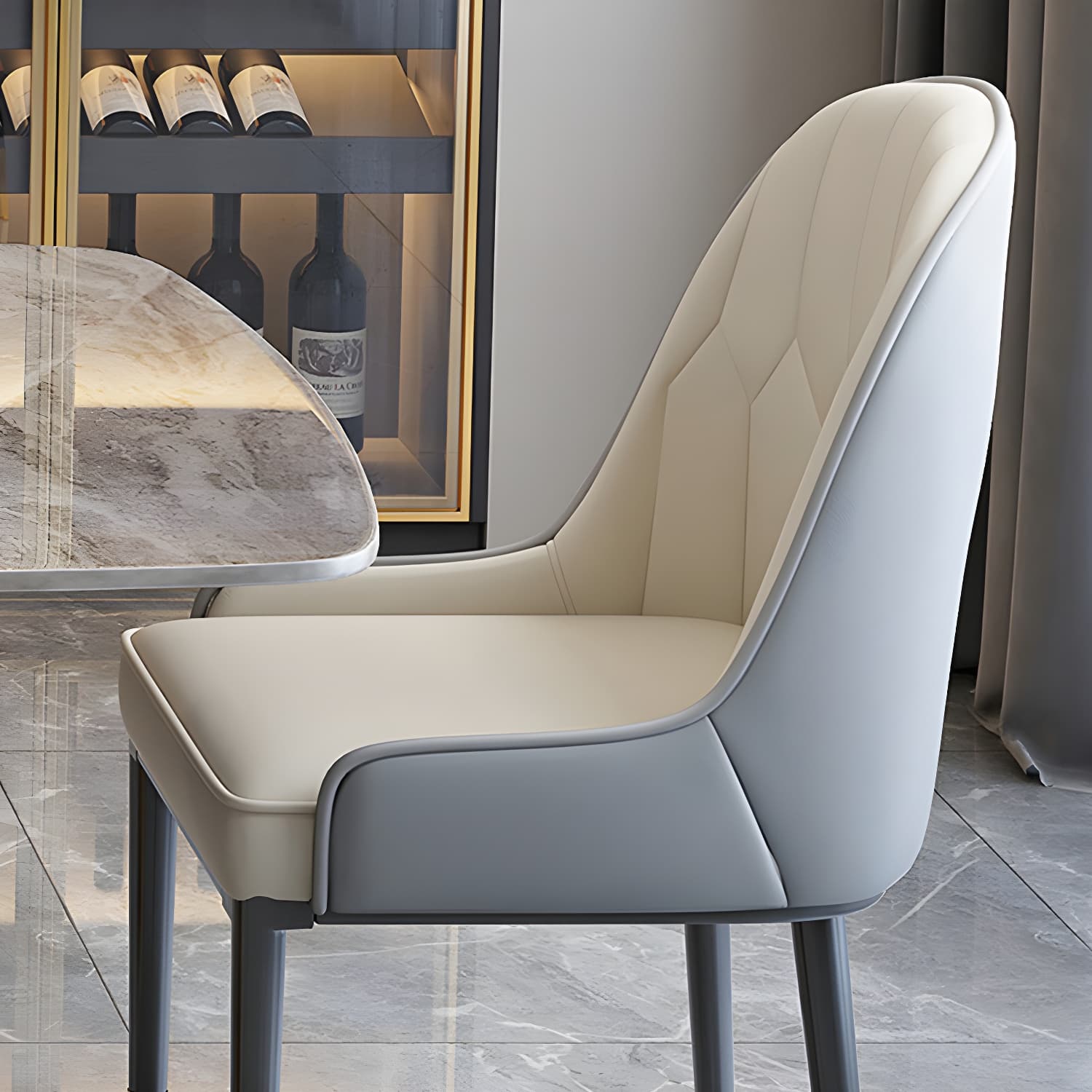 Modern 5/7-Piece Dining Set with Upholstered Chairs in Beige and Slate Table Top - image 9