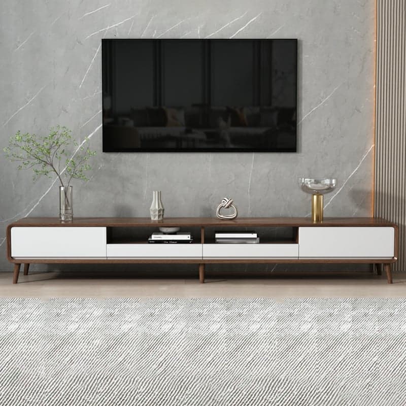 4-Drawer Modern Wood TV Stand with Open Storage and Cable Management - image 4