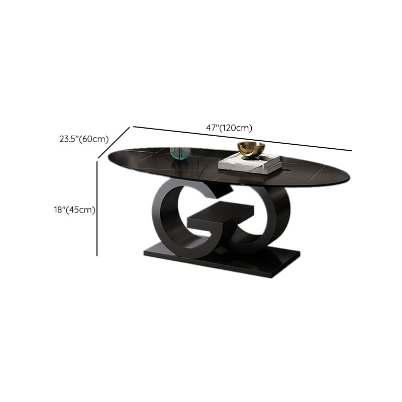 Contemporary Design Single Slate Oval Coffee Table with Abstract Base in Midnight Black/Gray/Chalk - image 22