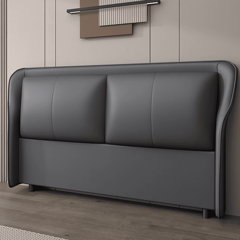 Trendy Wingback Headboard with No Distressing in Natural Wood, Rectangle Shape for Full/Queen Bed with Sponge Upholstery and Standard Height