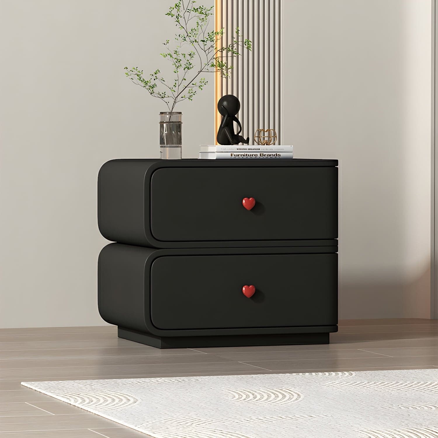 Contemporary Solid Wood Frame Nightstand with Microfiber Leather Silent Slide Two Drawers - image 6