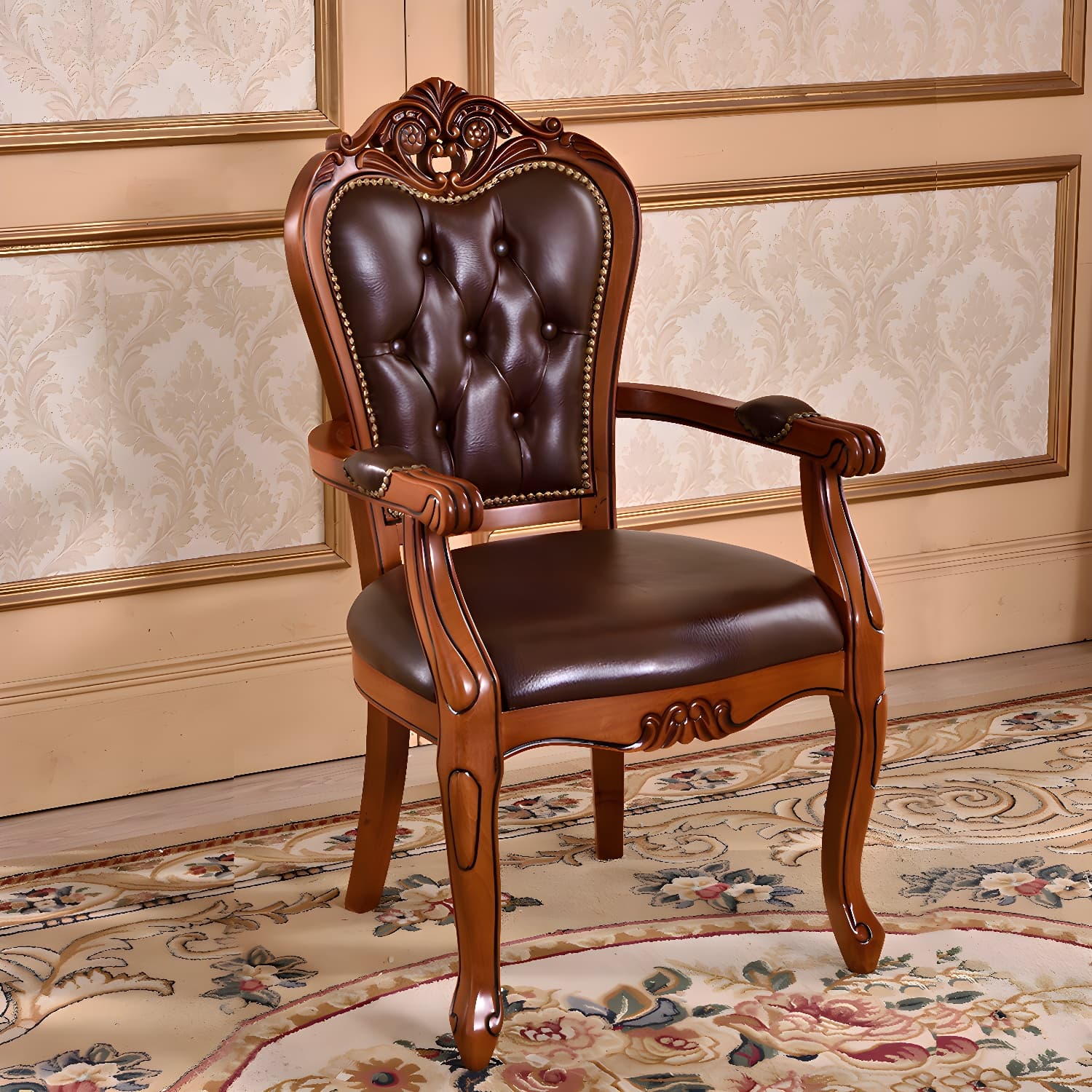 Leather High Back Dining Side Chair Kitchen Side Chair with Solid Wood Legs - image 8