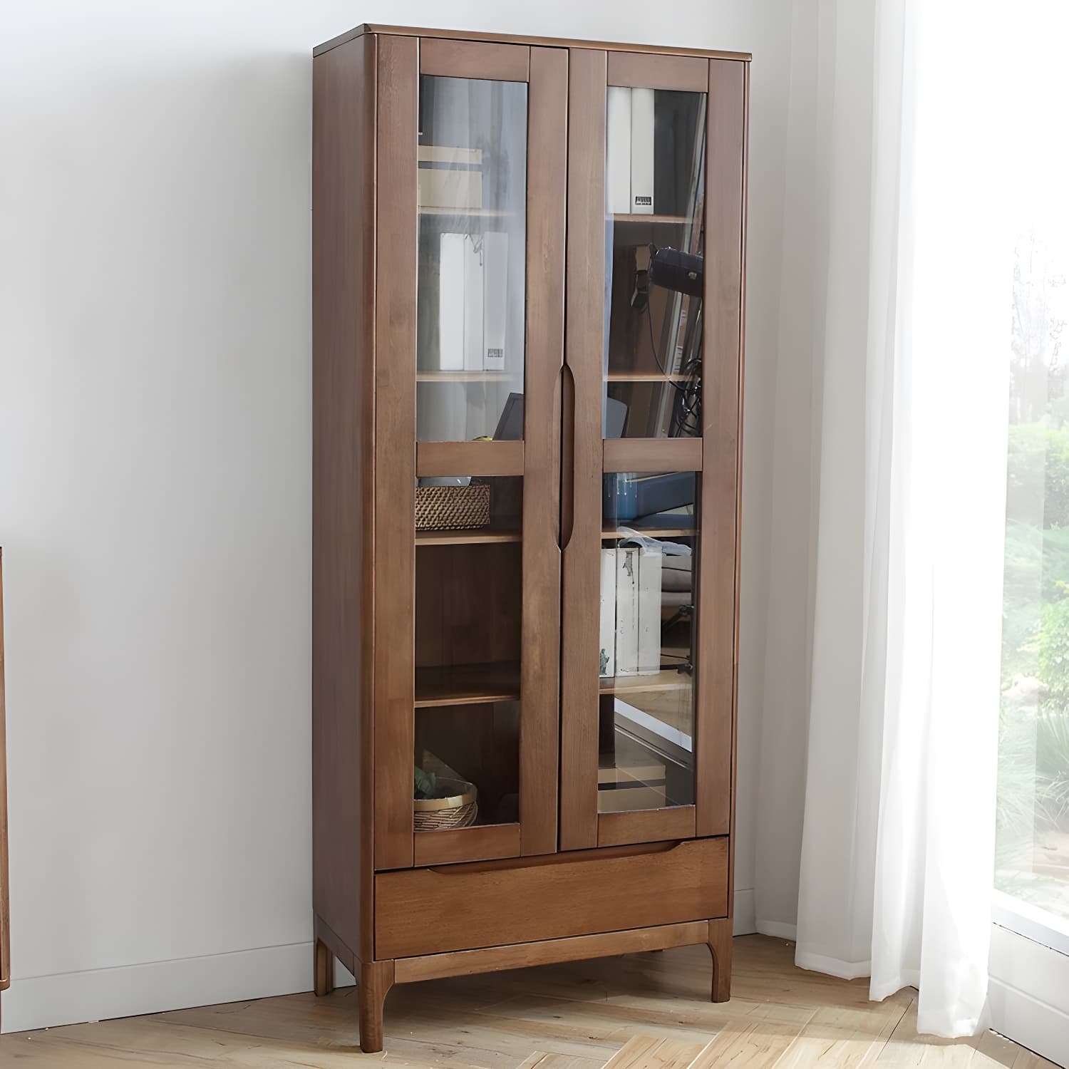 Glass Door Accent Cabinet 76.77" Tall Wood Cabinet with Drawers