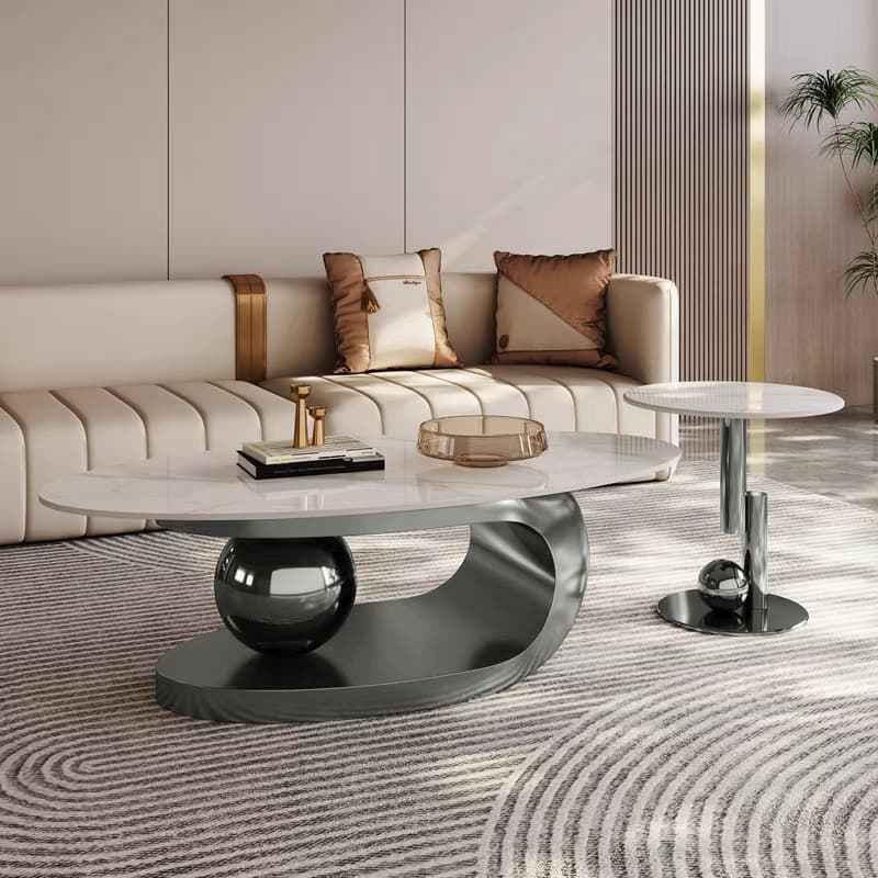 Luxurious Abstract Base Coffee Table with Elliptic Scratch-Resistant Stone Top - image 7