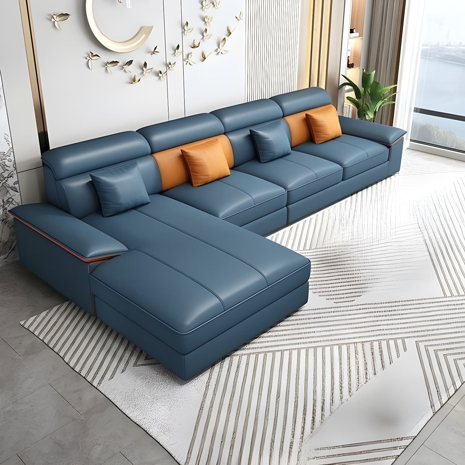 Modernism Pillow Top Arm Sectional with Chaise for Living Room