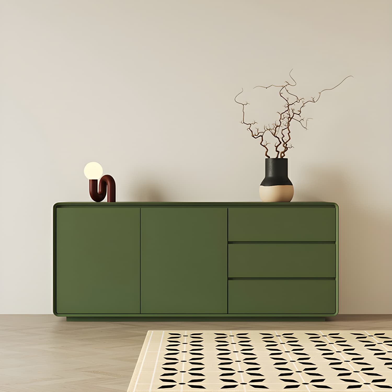 Scandinavian Wood Sideboard with 3 Drawers and 2 Doors, Overall Width 40cm, Overall Height 80cm