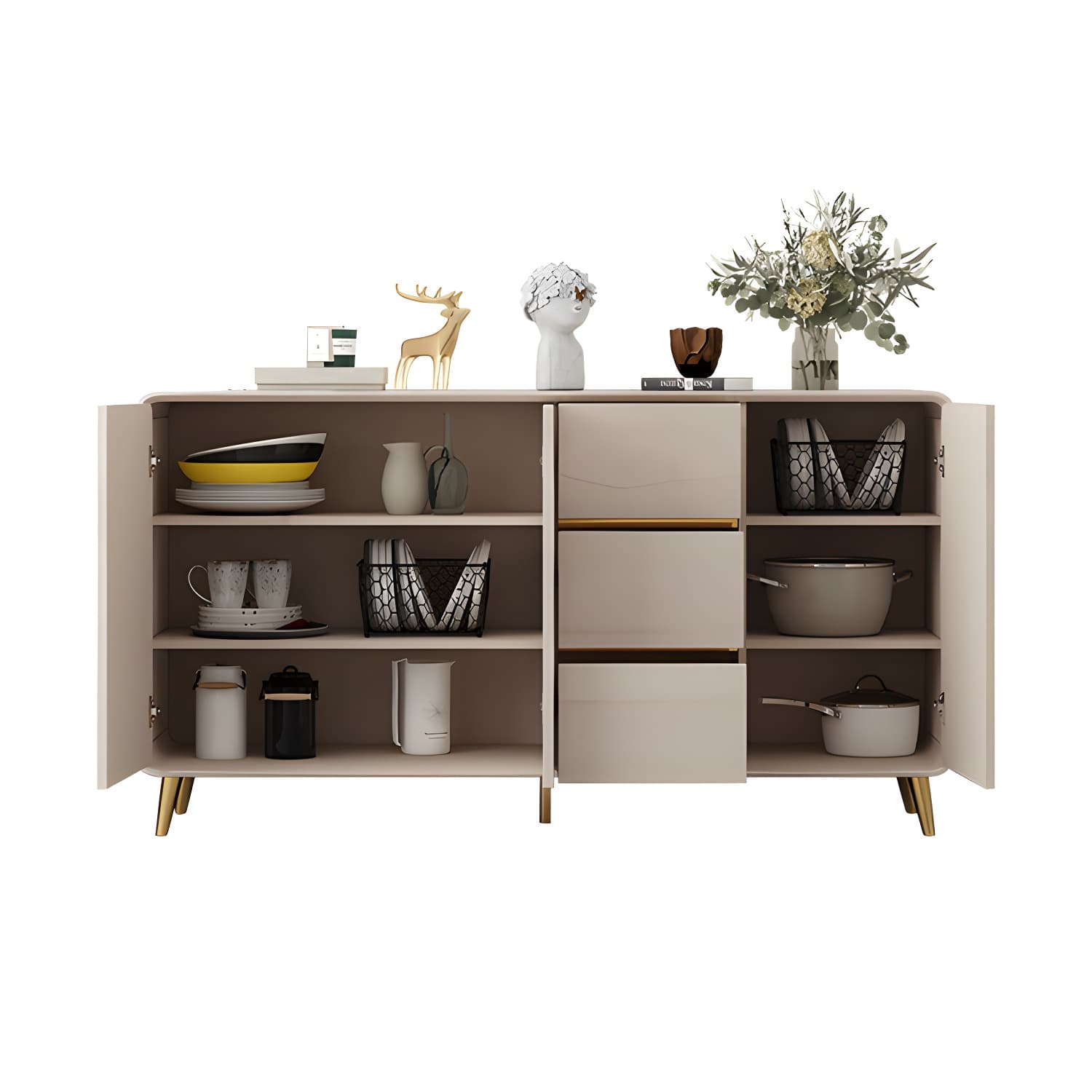 White Glam Sideboard Credenza with Adjustable Shelving and 3 Drawers - image 5