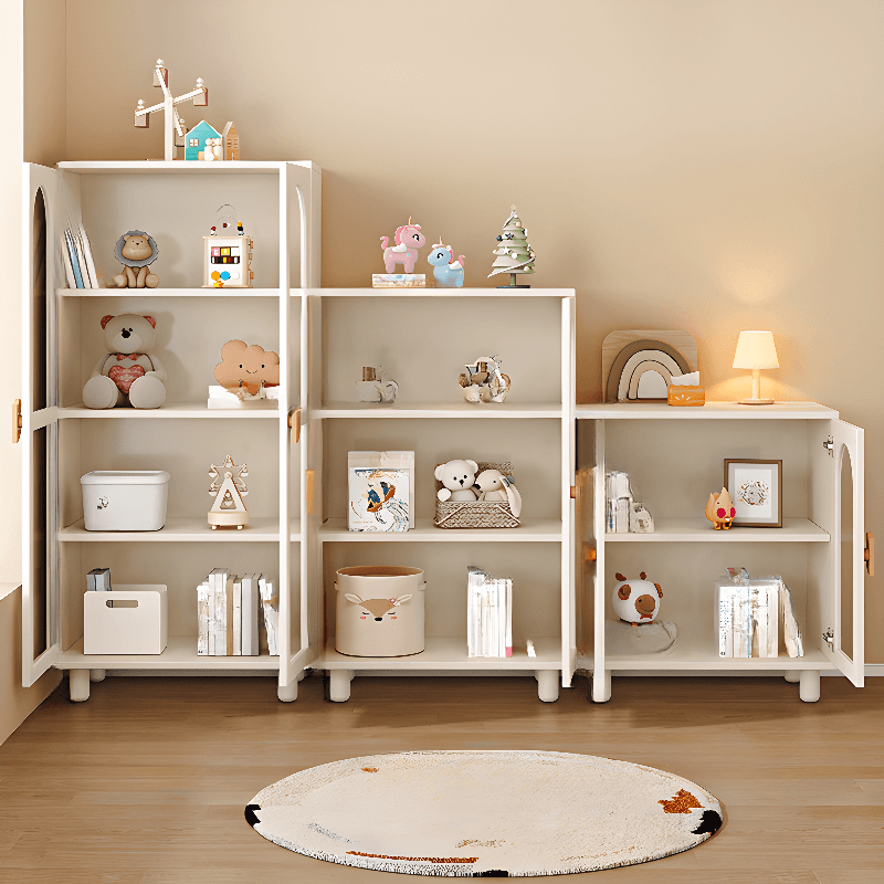 Modern Rectangular Utility Cabinet with Closet, Manufactured Wood Countertop, Glass-panel Door, White/Natural Top - image 5