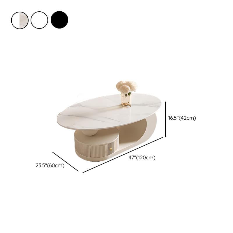 White/Midnight Black Scratch-proofed Oval Sintered Stone Board Game Coffee Table with Abstract Base and 1 Drawer for Living Room - image 16
