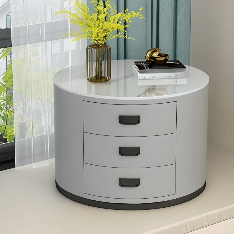 Modern Single Sintered Stone Drum Accent Table with Gray/Chalk Rounded Top and 3 Drawers - image 10