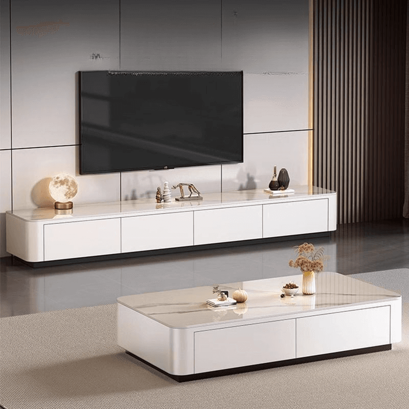Contemporary Design Single Set Geometric Figure Rock Top Board Game Coffee Table with Block Base in Gray/Chalk and 2 Drawers - image 8