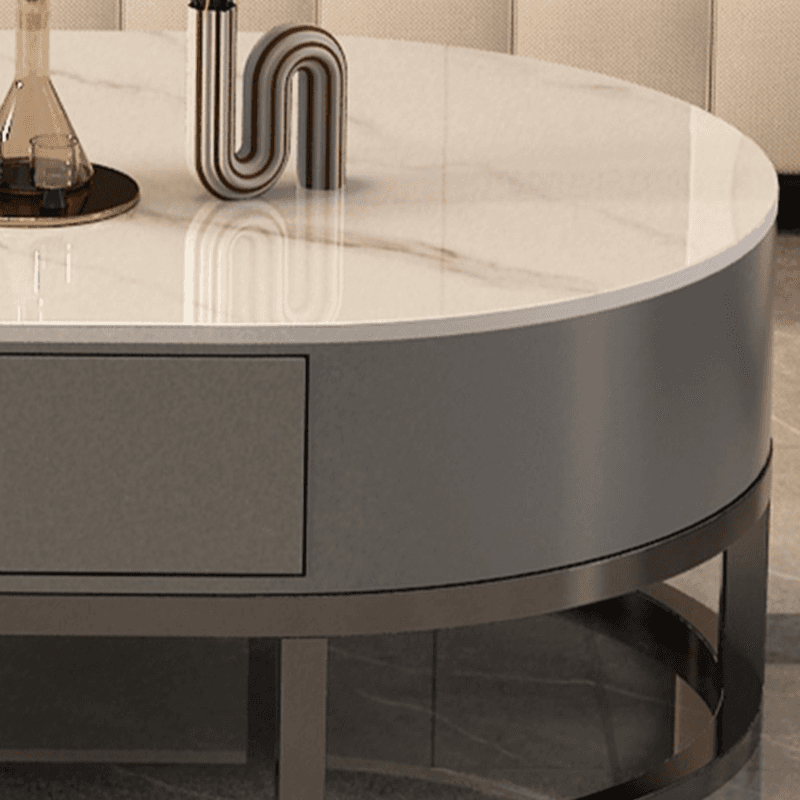 Elliptical Accent Table with Dual-base and Rawhide Upholstery - image 8