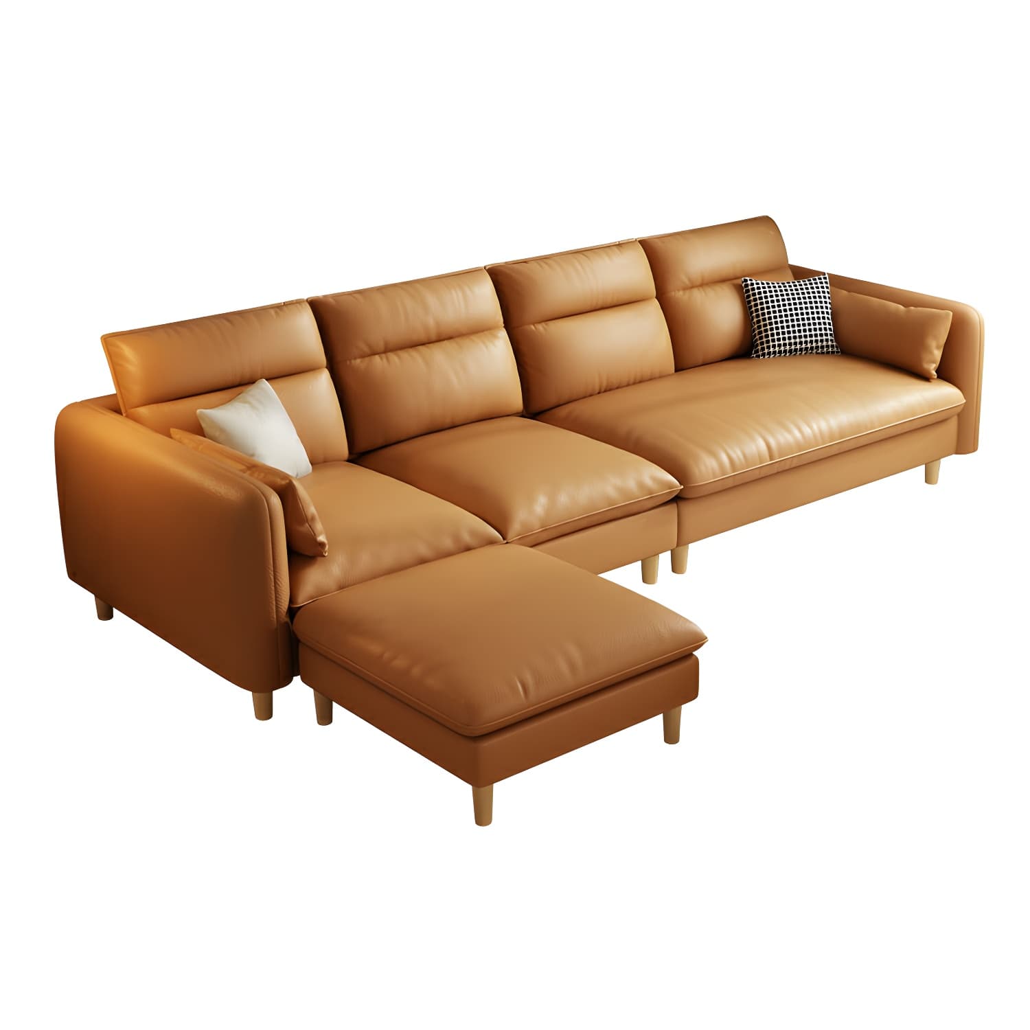 Modern Wood Frame Straight Sectional Sofa Set with Ottoman in Brown, 3 Piece Set - image 18