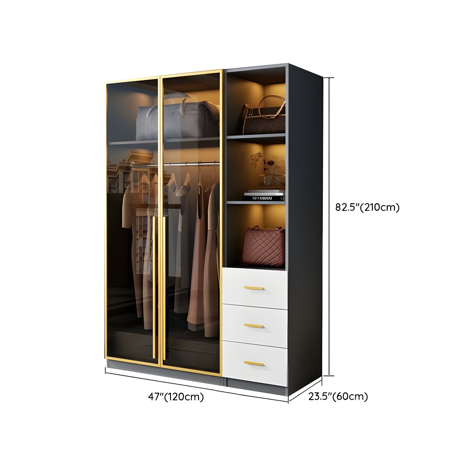 Contemporary Color Block Glass Doors Combination Armoire with Shelves Storage - image 23